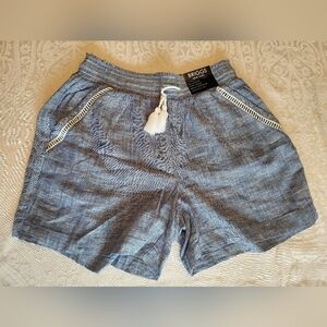 Briggs New York  Blue Linen Blend Pull On Shorts, Tassel Drawstring Medium NWT